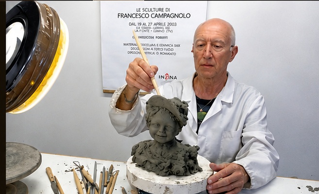 Francesco Campagnolo durante la modellazione